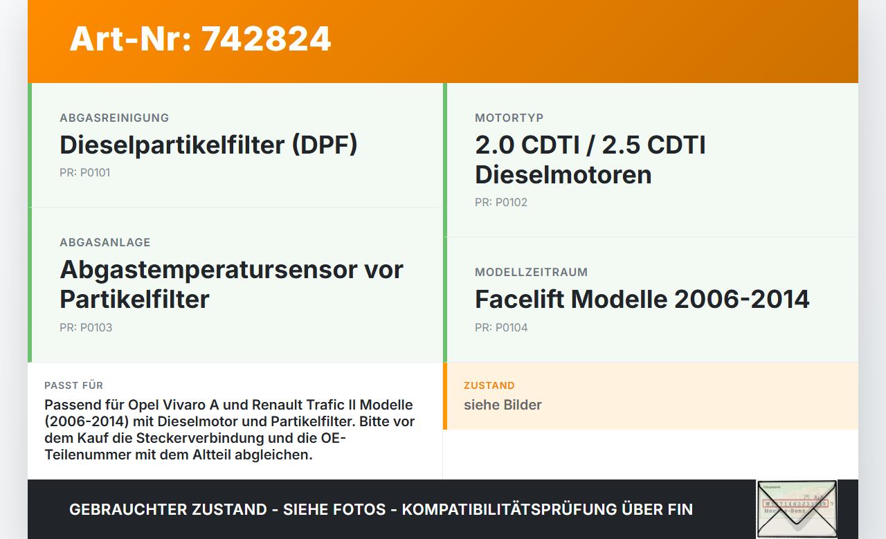 Opel Vivaro A F7 Trafic II 06-14 CDTi 2,0 84KW Sensor Abgastemperatursensor Abgassonde Opel Vivaro A F7 Trafic II... Vorschau 3