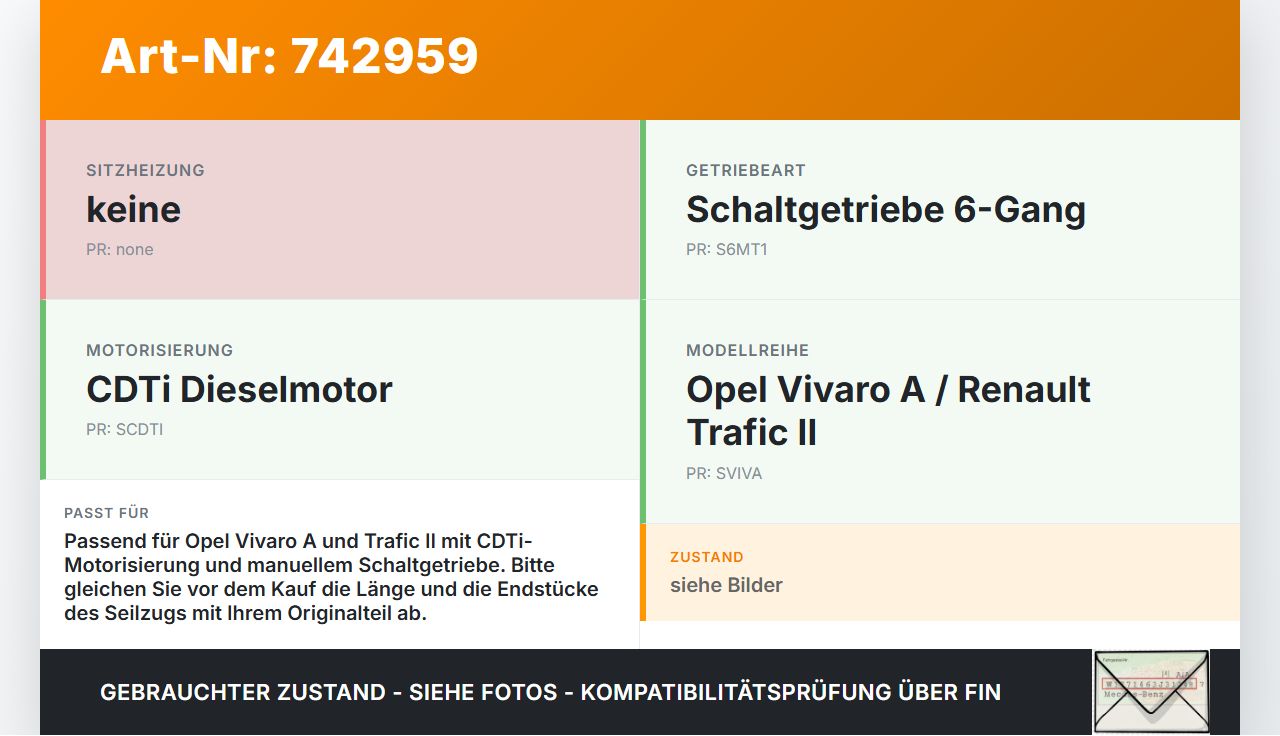Opel Vivaro A F7 Trafic II 06-14 CDTi 2,0 84KW Schaltzug Schaltseilzug Schaltseil Opel Vivaro A F7 Trafic II 06-14... Vorschau 3