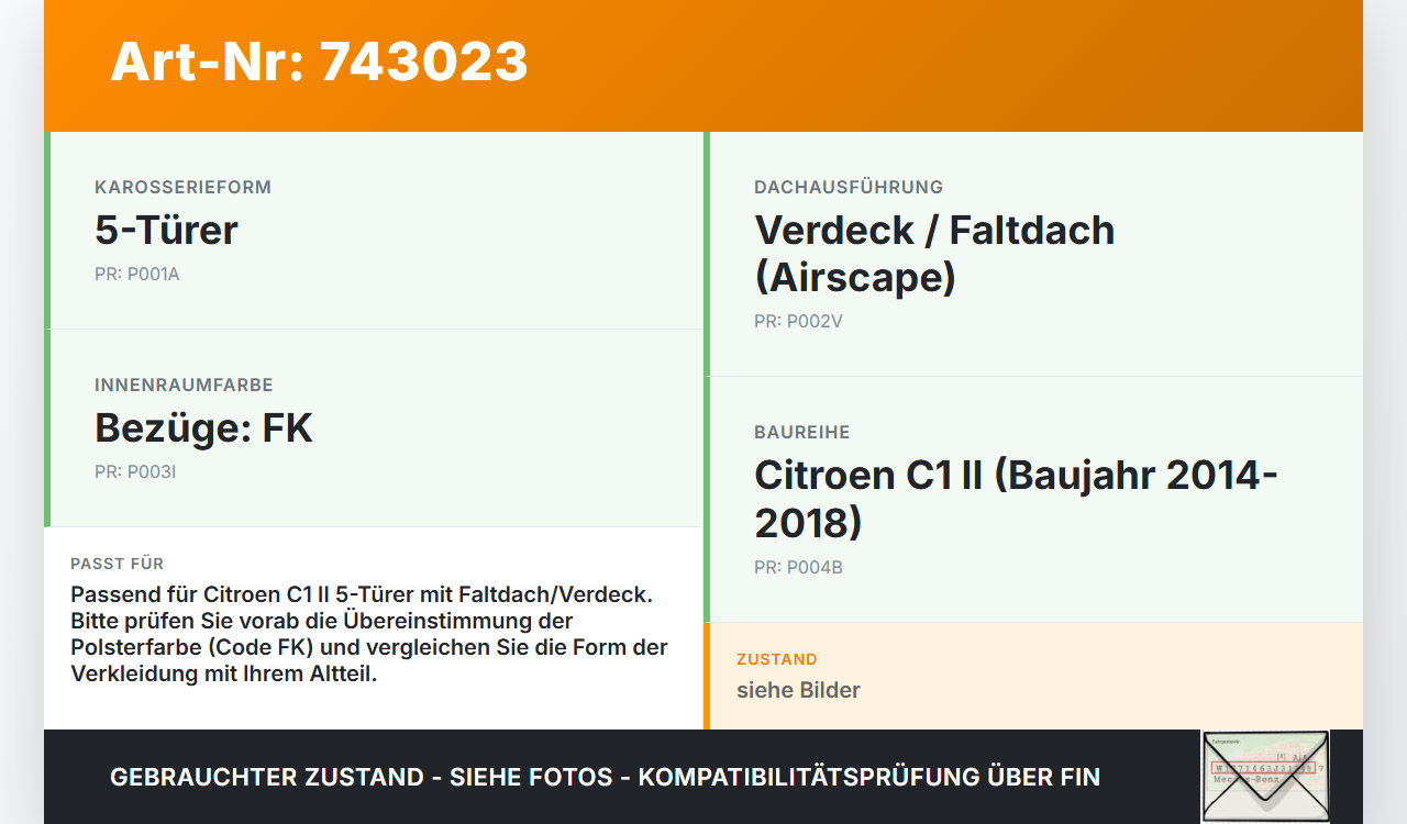 Citroen C1 II 14-18 5T Verkleidung für Himmel Dach Verdeck Citroen C1 II 14-18 17.04.2015 gebraucht Vorschau 3