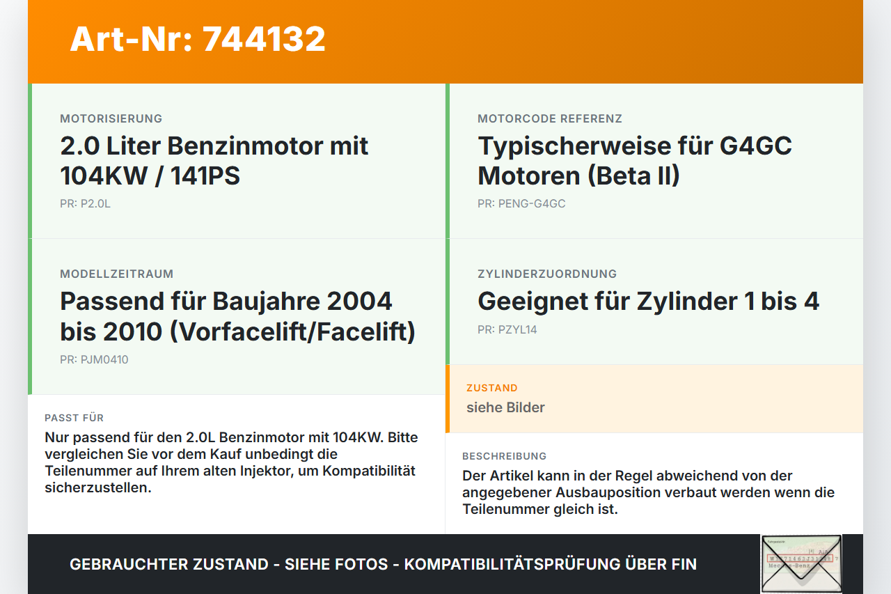 Hyundai Tucson JM 04-10 2,0 104KW Injektor Einspritzdüse Zyl.1-4 Hyundai Tucson JM 04-10 05.10.2005 gebraucht Vorschau 3