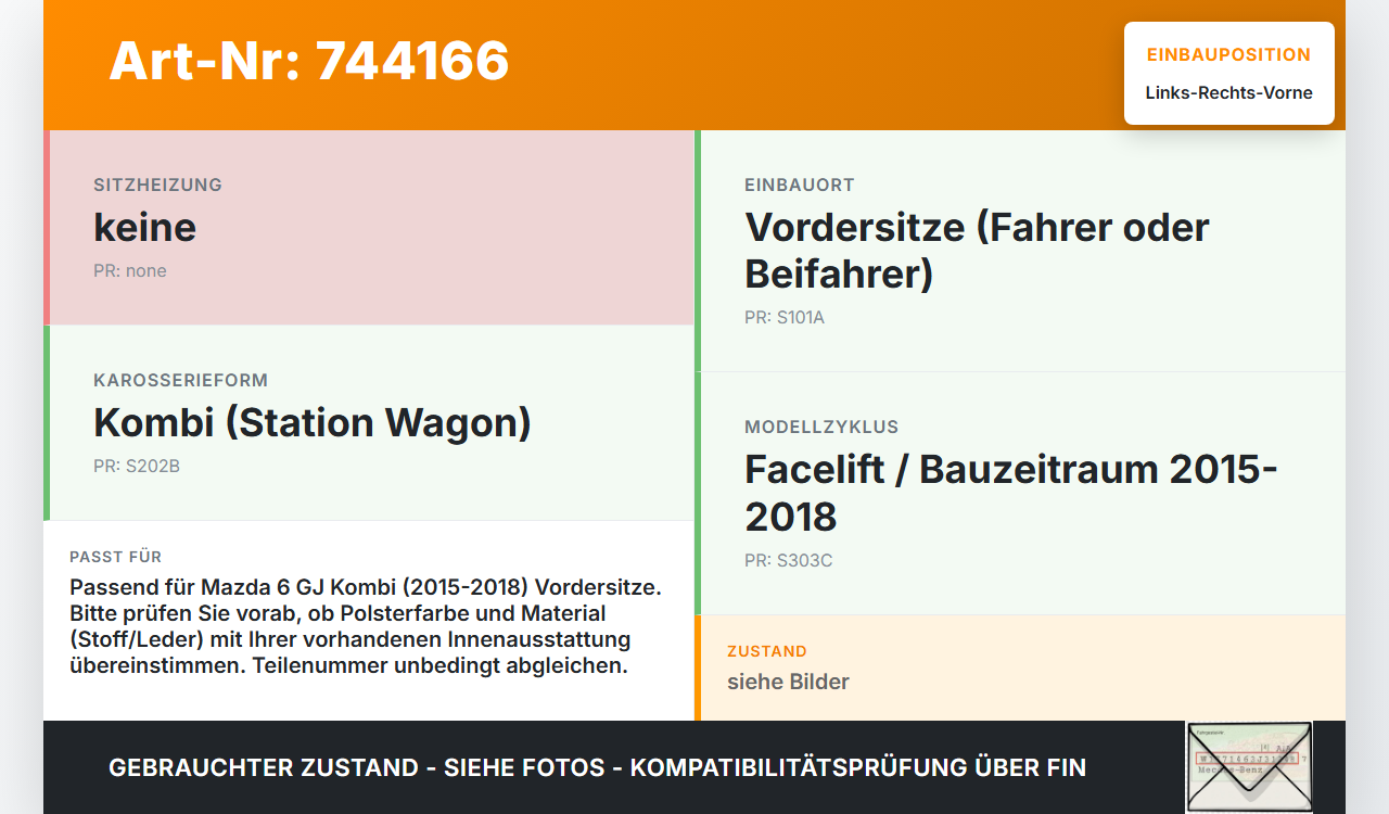 Mazda 6 GJ 15-18 Kombi Kopfstütze für Beifahrer Sitz Rechts oder Links Vorne Mazda 6 GJ 15-18 04.01.2016 gebraucht Vorschau 3