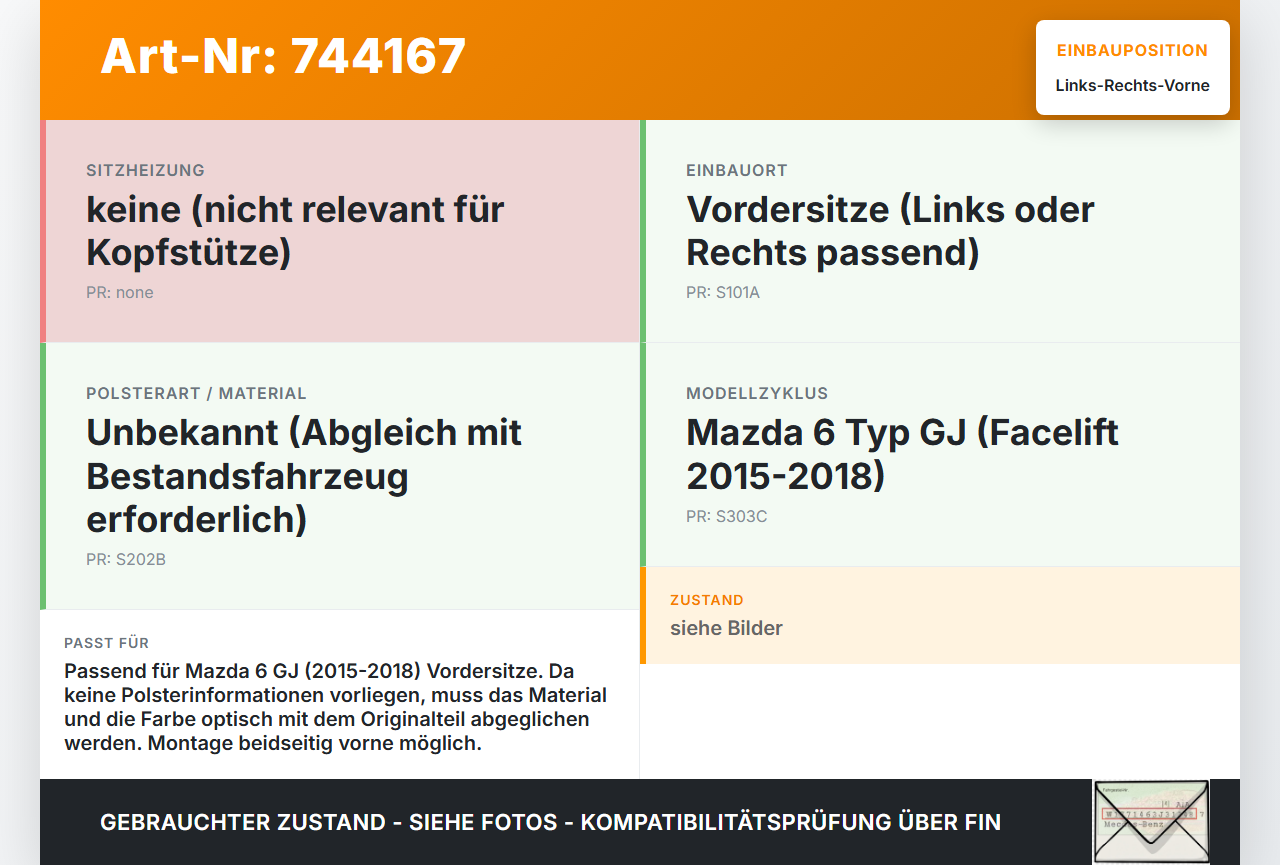 Mazda 6 GJ 15-18 Kopfstütze für Fahrer Sitz Rechts oder Links Vorne Mazda 6 GJ 15-18 04.01.2016 gebraucht Vorschau 3