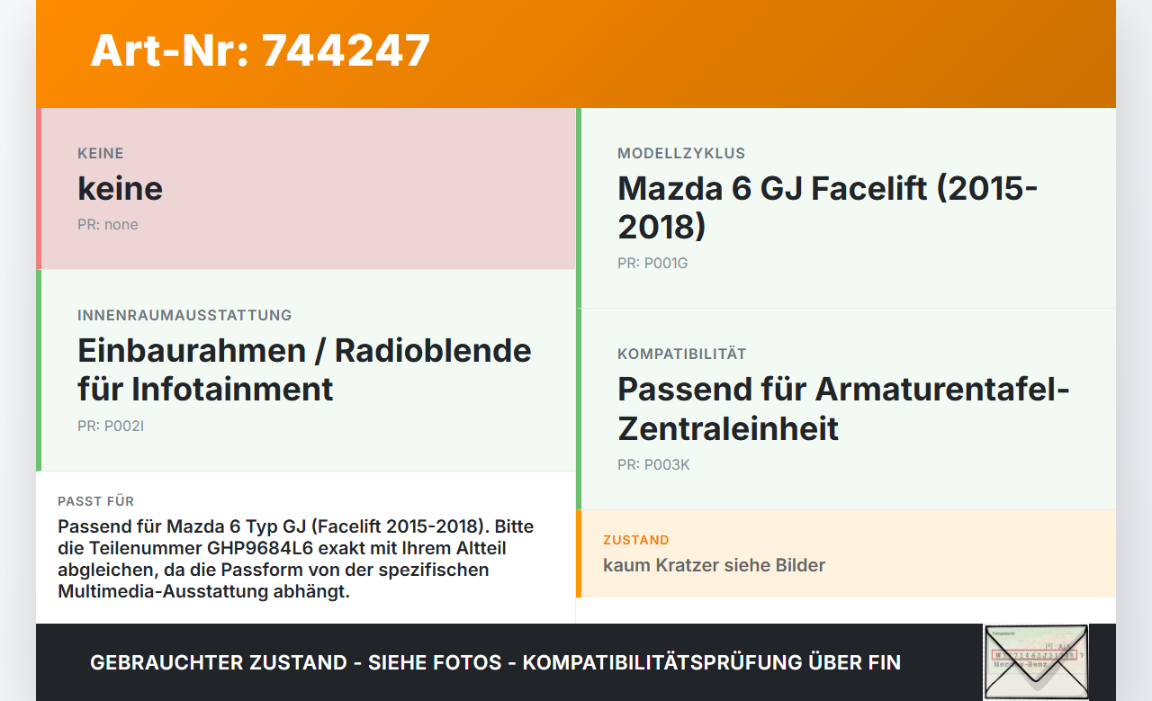 Mazda 6 GJ 15-18 Blende Einbaurahmen Mazda 6 GJ 15-18 04.01.2016 GHP9684L6 gebraucht Vorschau 3