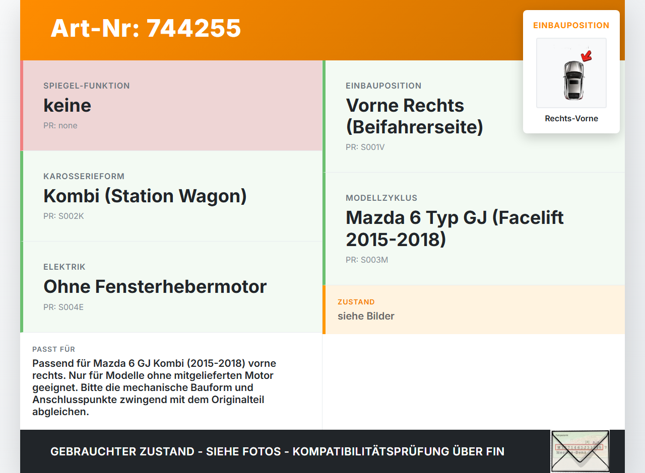 Mazda 6 GJ 15-18 Kombi Fensterheber o. FH-Motor Vorne Rechts Mazda 6 GJ 15-18 04.01.2016 gebraucht Vorschau 3