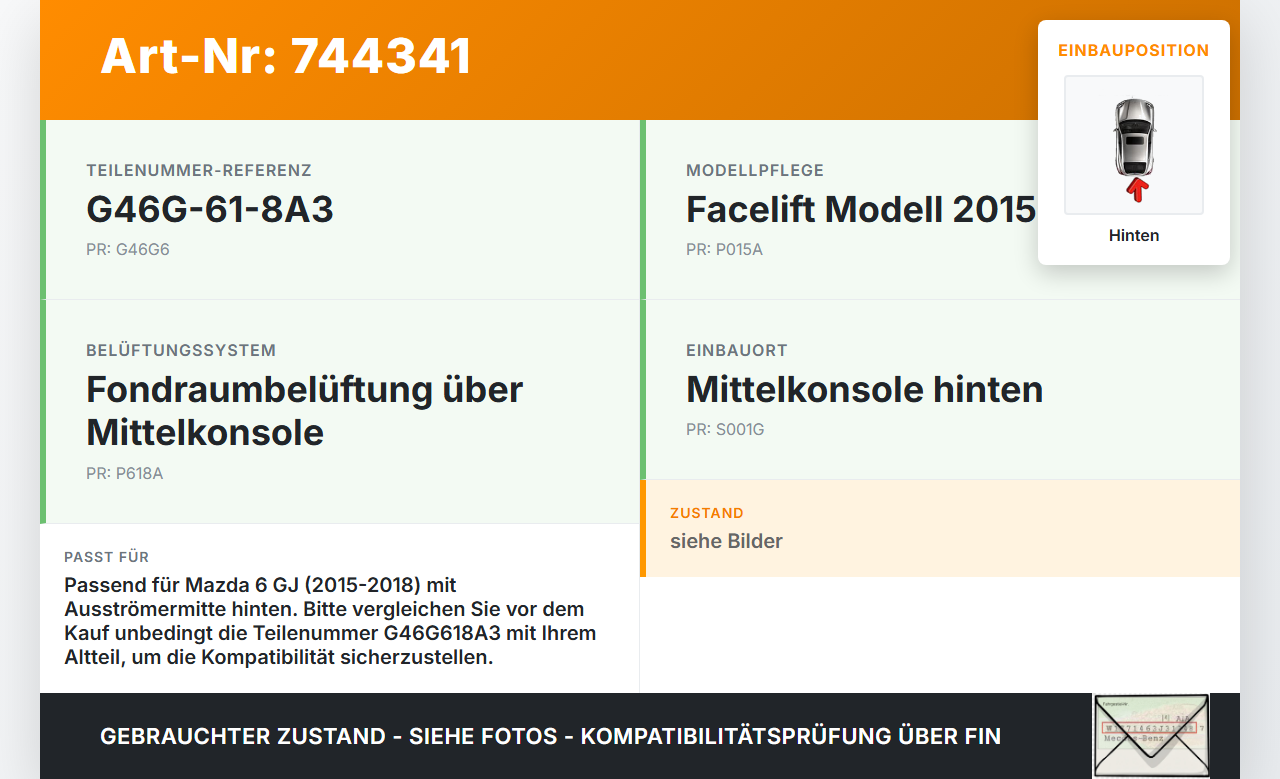 Mazda 6 GJ 15-18 Luftdusche Luftdüse Mitte Hinten Mazda 6 GJ 15-18 04.01.2016 G46G618A3 gebraucht Vorschau 3