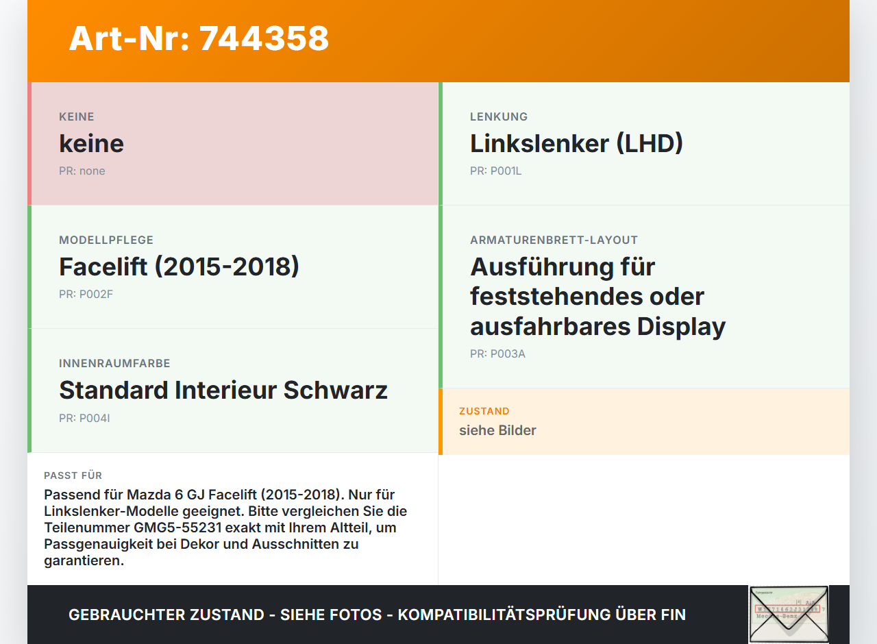 Mazda 6 GJ 15-18 Blende für Armaturenbrett Abdeckung Mazda 6 GJ 15-18 04.01.2016 GMG5-55231 gebraucht Vorschau 3