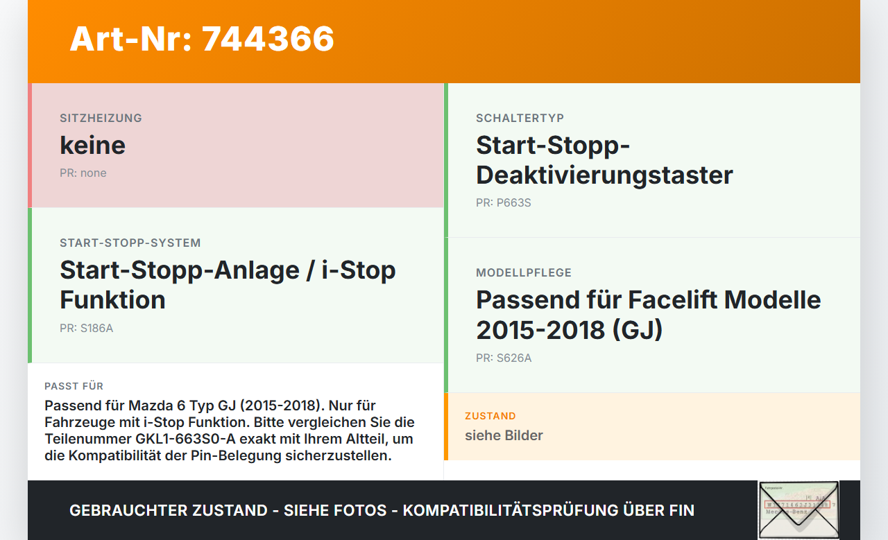 Mazda 6 GJ 15-18 Schalter Start Stop Mazda 6 GJ 15-18 04.01.2016 GKL1-663S0-A gebraucht Vorschau 3