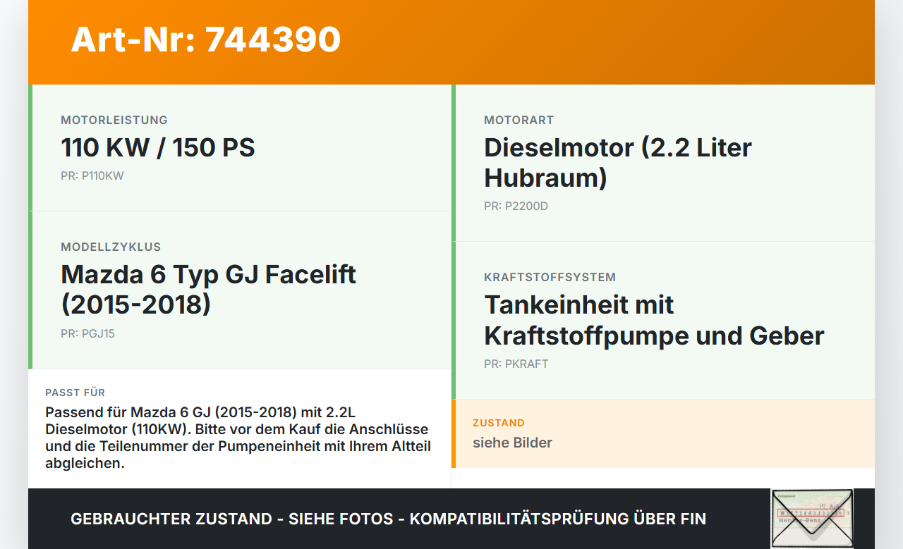 Mazda 6 GJ 15-18 2,2 110KW Tankgeber Tankeinheit Mazda 6 GJ 15-18 04.01.2016 gebraucht Vorschau 3