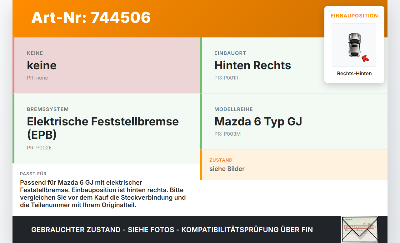 Mazda 6 GJ 15-18 Elektrische Feststellbremse Stellmotor für Bremssattel Rechts Hinten Mazda 6 GJ 15-18 04.01.2016... Vorschau 3