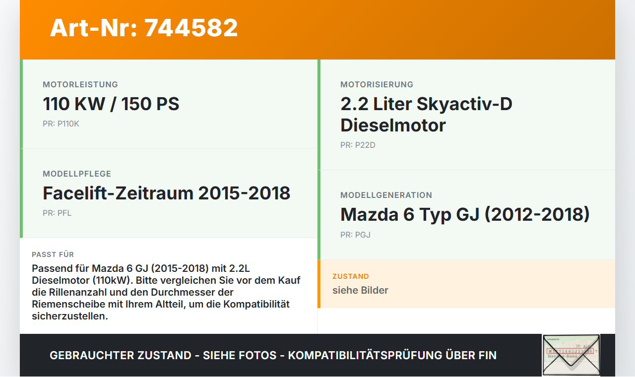 Mazda 6 GJ 15-18 2,2 110KW Riemenscheibe Mazda 6 GJ 15-18 04.01.2016 gebraucht Vorschau 3