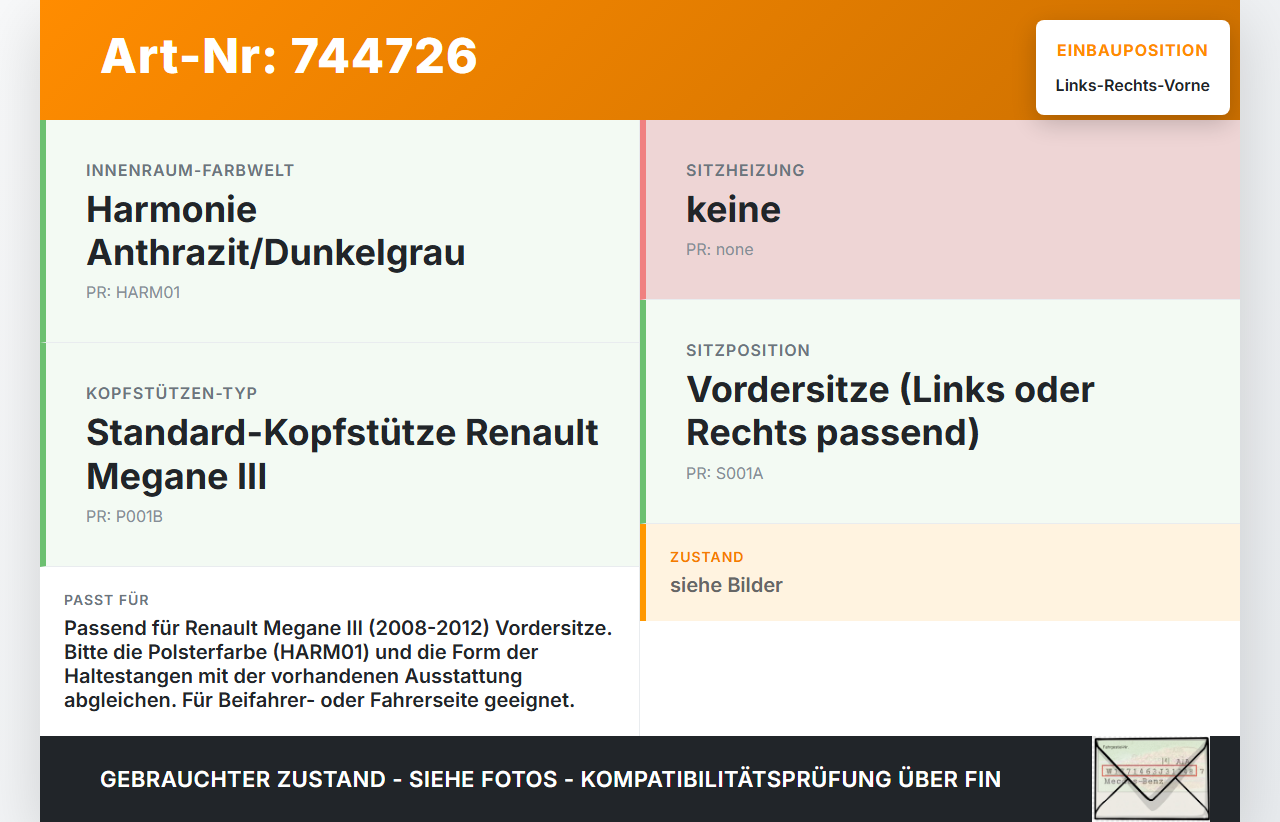 Renault Megane III 08-12 Coupe Kopfstütze für Beifahrer Sitz Rechts oder Links Vorne Renault Megane III 08-12... Vorschau 3