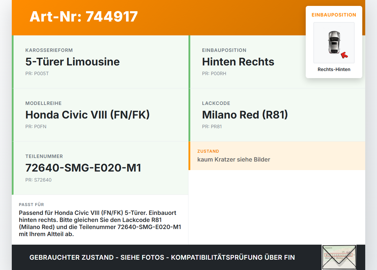 Honda Civic VIII FN 05-11 5T Türgriff Griff aussen Rechts Hinten R81 Honda Civic VIII FN 05-11 26.09.2008... Vorschau 3