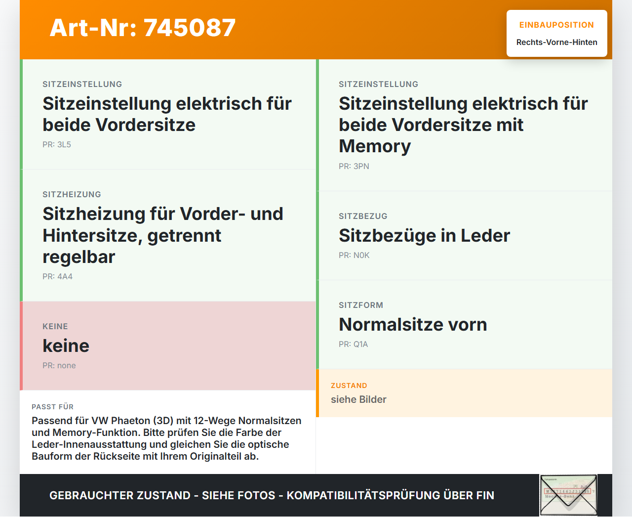 VW Phaeton 3D 01-07 TDI 3,0 Rückenblende Verkleidung Hinten für Beifahrer Sitz Rechts Vorne VW Phaeton 3D 01-07... Vorschau 3