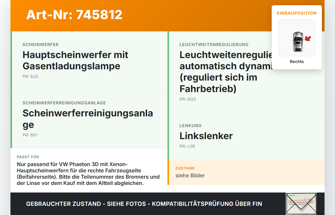 VW Phaeton 3D 01-07 TDI 3,0 176KW Brenner Linse Leuchtmittel für Xenon Scheinwerfer Rechts Innen VW Phaeton 3D... Vorschau 3