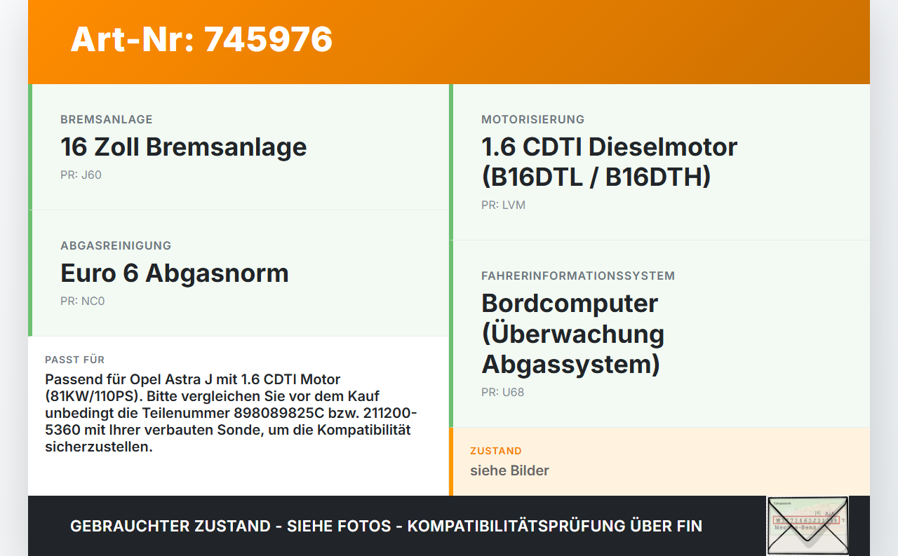 Opel Astra J 12-18 CDTI 1,6 81KW Lambdasonde Opel Astra J 12-18 24.05.2012 898089825C 211200-5360 gebraucht Vorschau 3