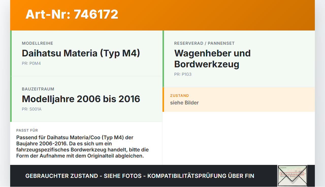 Daihatsu Coo Materia M4 06-16 Wagenheber Daihatsu Coo Materia M4 06-16 16.06.2010 gebraucht Vorschau 3