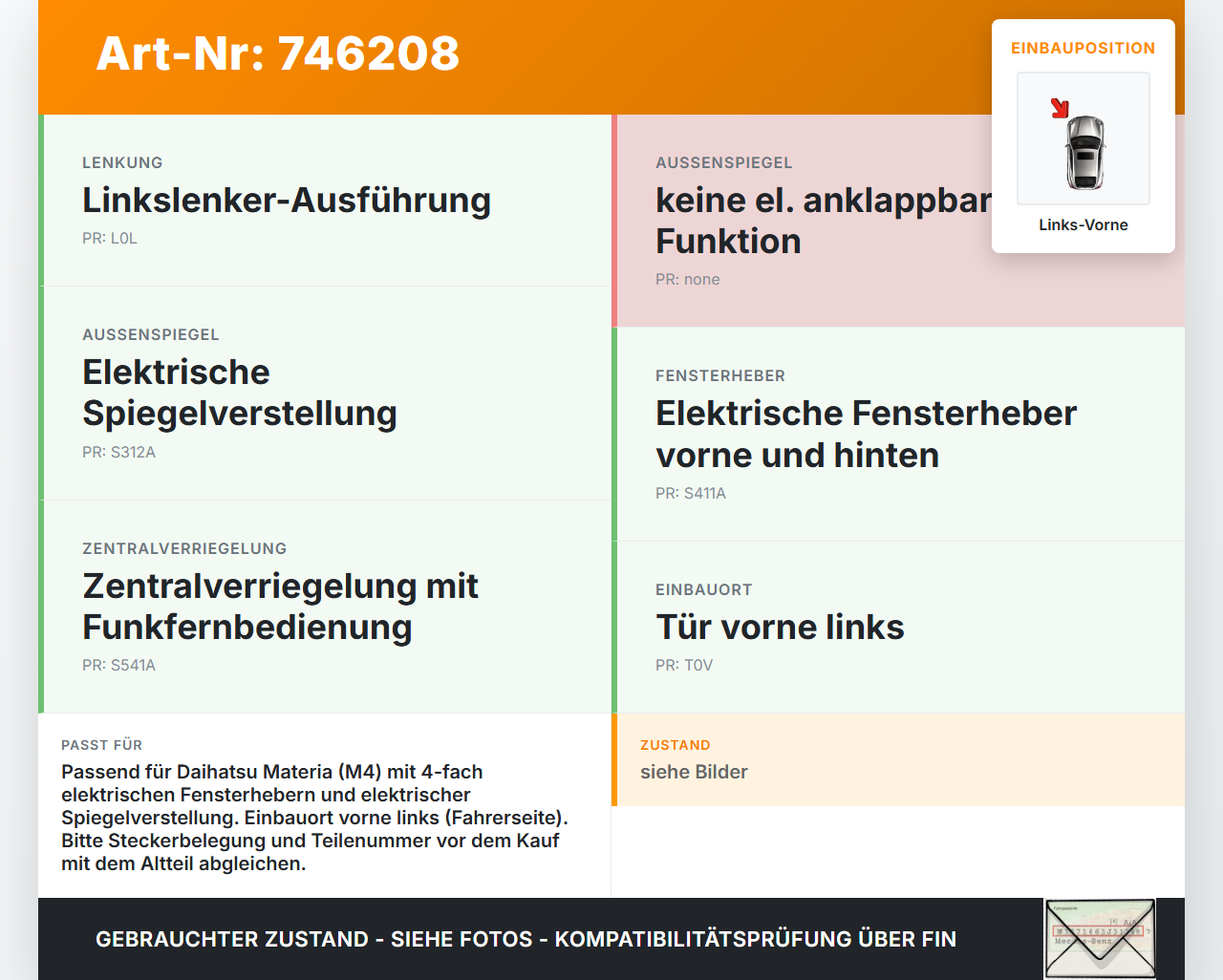 Daihatsu Coo Materia M4 06-16 Kabelbaum für Tür und Fensterheber Links Vorne Daihatsu Coo Materia M4 06-16... Vorschau 3