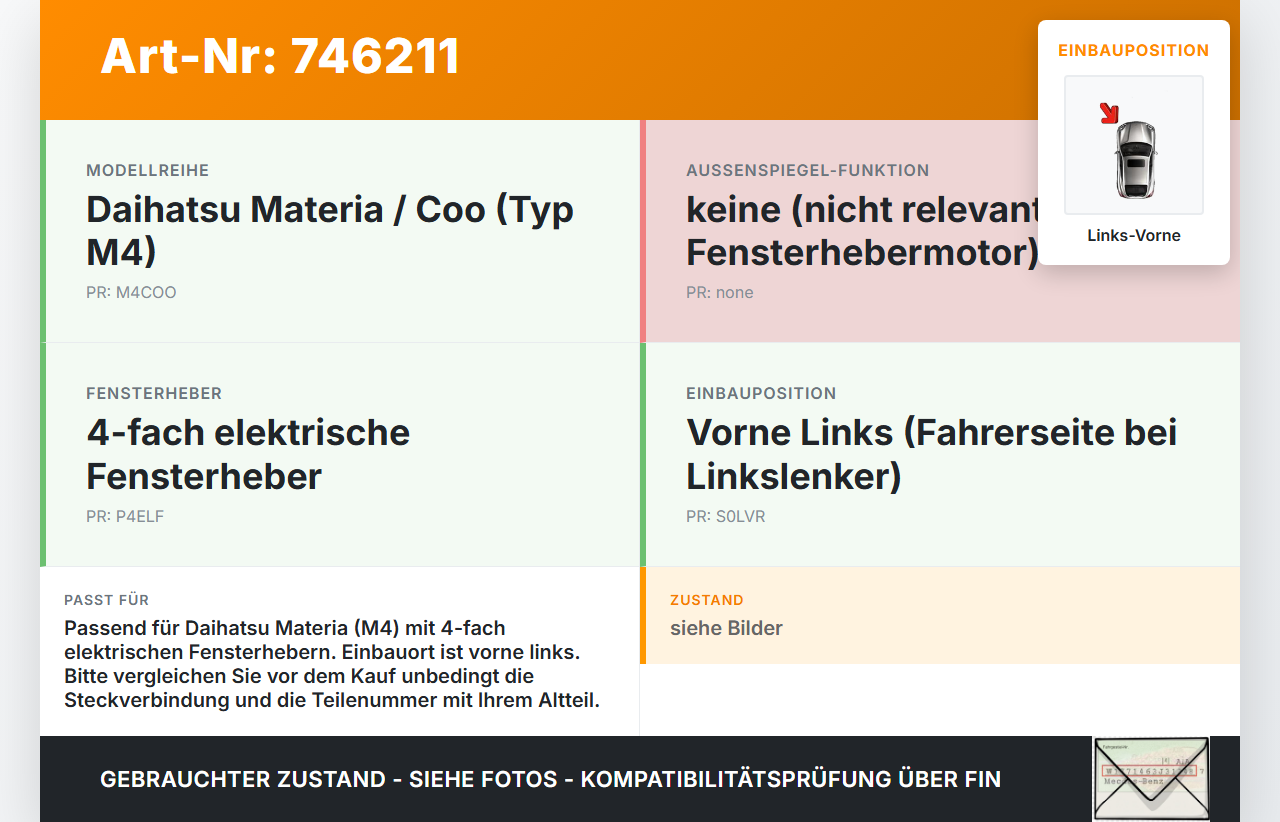 Daihatsu Coo Materia M4 06-16 Fensterhebermotor mit Fensterheber Links Vorne Daihatsu Coo Materia M4 06-16... Vorschau 3