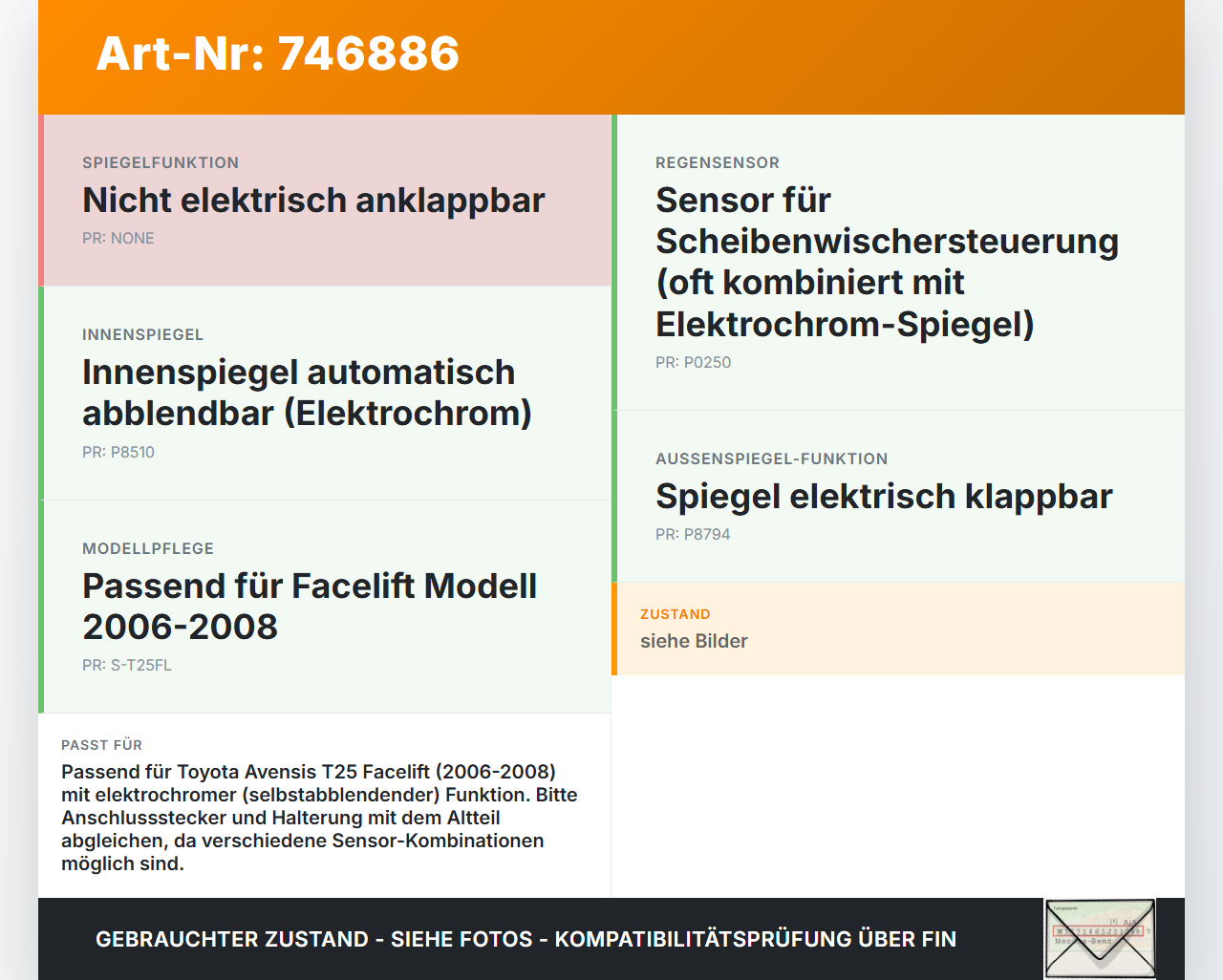 Toyota Avensis T25 06-08 Innenspiegel Rückspiegel Spiegel Innen Elektrochrom Toyota Avensis T25 06-08 01.12.2006... Vorschau 3