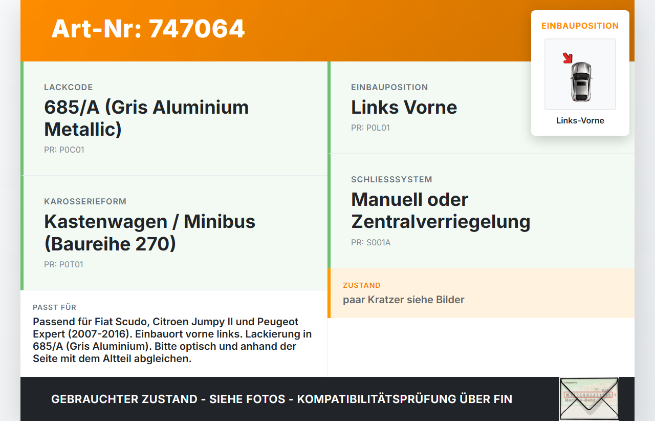 Fiat Scudo Jumpy II 270 07-16 Türgriff Griff aussen Links Vorne 685/A Fiat Scudo Jumpy II 270 07-16 24.04.2007 gebraucht Vorschau 3