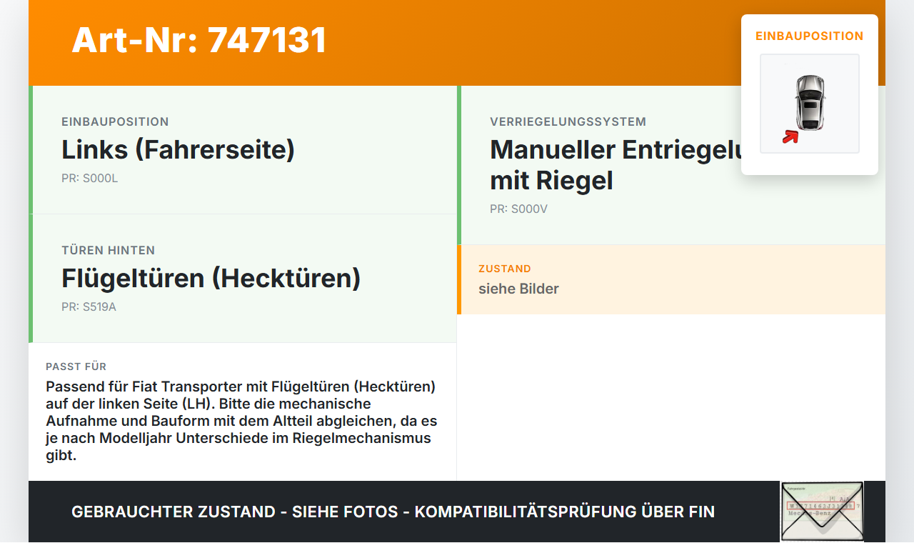 Fiat Scudo Jumpy II 270 07-16 Riegel und entriegelungsgriff LH f. Hecktüren Flügentüren Verriegelung Fiat Scudo... Vorschau 3