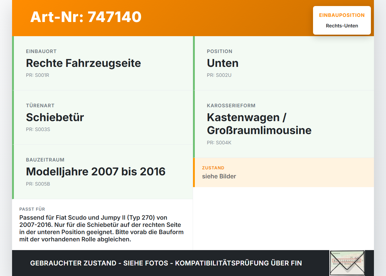 Fiat Scudo Jumpy II 270 07-16 Führungsrolle für Schiebetür Rechts Unten Fiat Scudo Jumpy II 270 07-16 24.04.2007... Vorschau 3