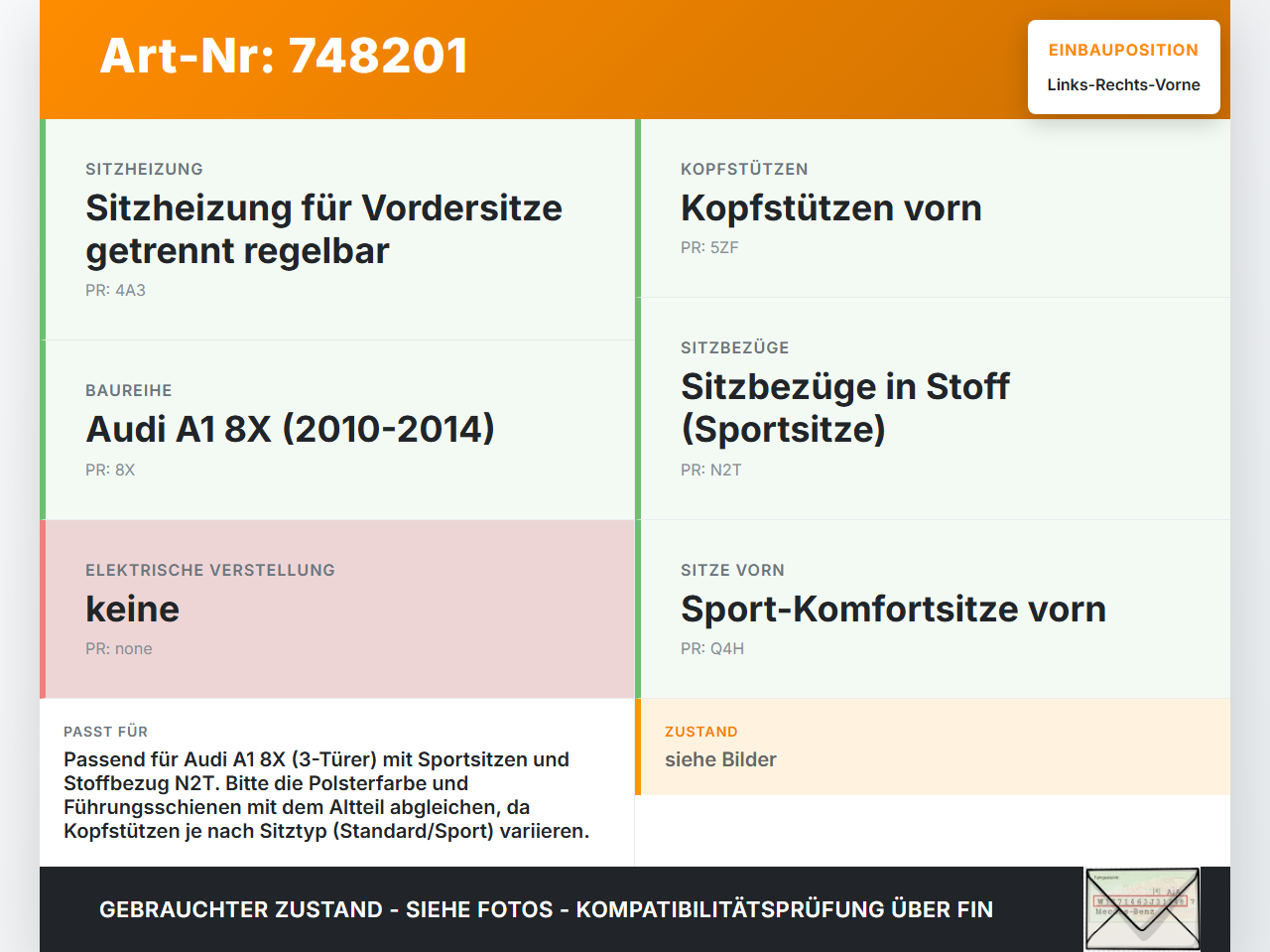 Audi A1 8X 10-14 3T Kopfstütze für Beifahrer Sitz Rechts oder Links Vorne Audi A1 8X 10-14 18.04.2011 gebraucht Vorschau 3