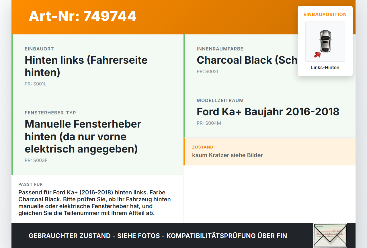 Ford Ka+ 16-18 Türverkleidung Türpappe Links Hinten Charcoal Black Ford Ka+ 16-18 20.10.2016 G1B5-A27407-CA35B8... Vorschau 3