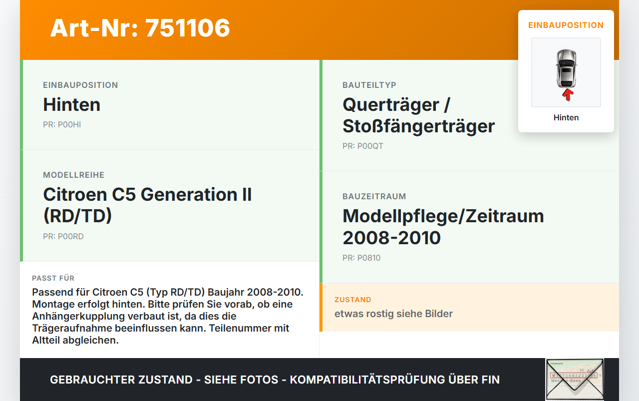 Citroen C5 RD TD 08-10 Stoßstangenträger Stoßfängerträger Träger Querträger Hinten Citroen C5 RD TD 08-10... Vorschau 3