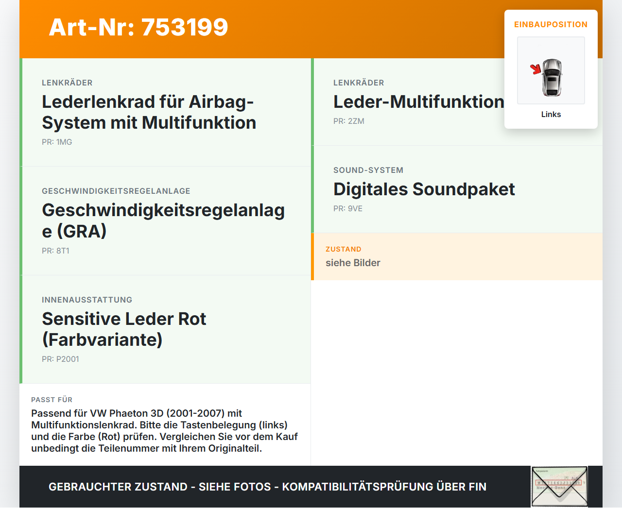 VW Phaeton 3D 01-07 Lenkradschalter Multifunktionstasten Lenkrad Schalter Links VW Phaeton 3D 01-07 23.06.2004... Vorschau 3