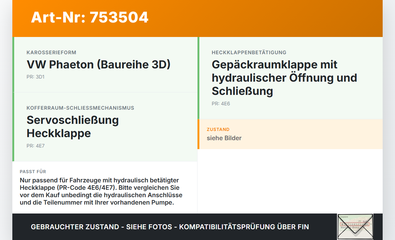 VW Phaeton 3D 01-07 Hydraulikpumpe Heckklappe Kofferraumdeckel Betätigung Öffnung VW Phaeton 3D 01-07 23.06.2004... Vorschau 3