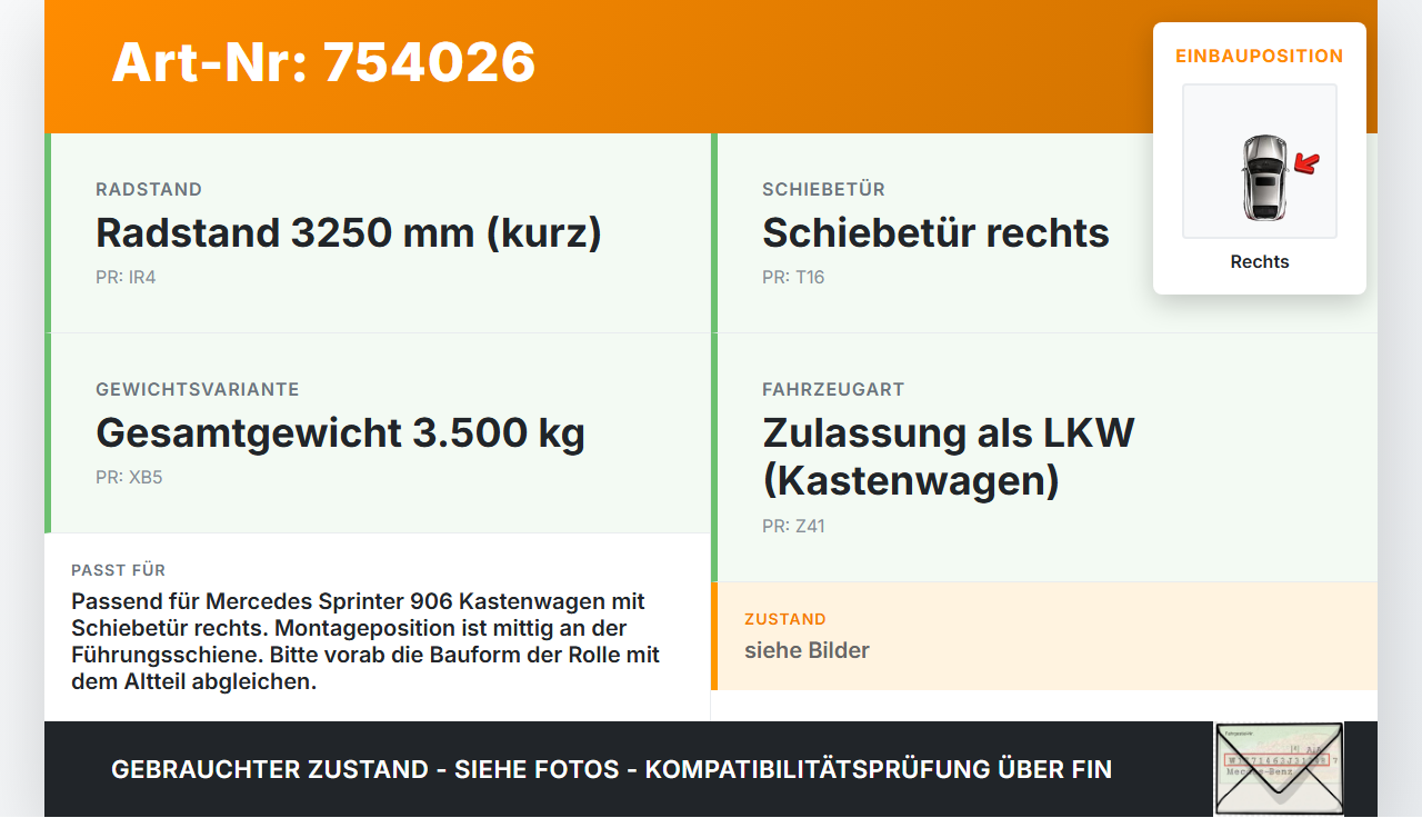 Mercedes Sprinter 906 06-13 Kasten Führungsrolle für Schiebetür Rechts Mitte Mercedes Sprinter 906 06-13 09.07.2013... Vorschau 3