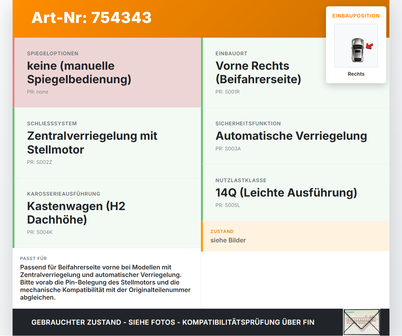 Ducato Boxer III 250 H2 14Q 06-11 Kasten Türschloss m. ZV Stellmotor Rechts Vo Ducato Boxer III 250 H2 14Q 06-11... Vorschau 3