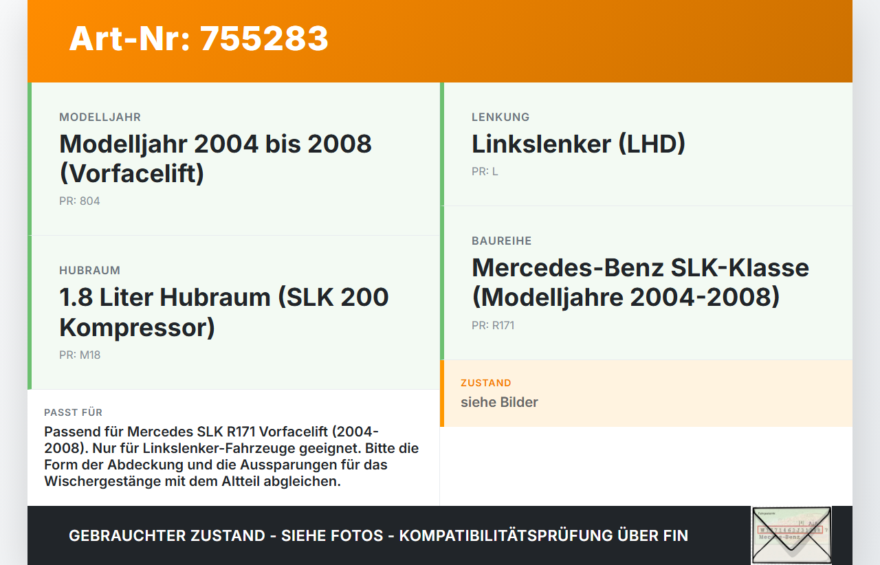 Mercedes R171 SLK 200 04-08 Wischerabdeckung Abdeckung für Wischermotor Mercedes R171 SLK 200 04-08 01.02.2006 gebraucht Vorschau 3