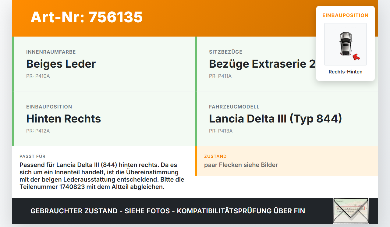 Lancia Delta III 844 08-11 Blende Seitenblende Abdeckung Rechts Hinten Lancia Delta III 844 08-11 27.01.2009... Vorschau 3