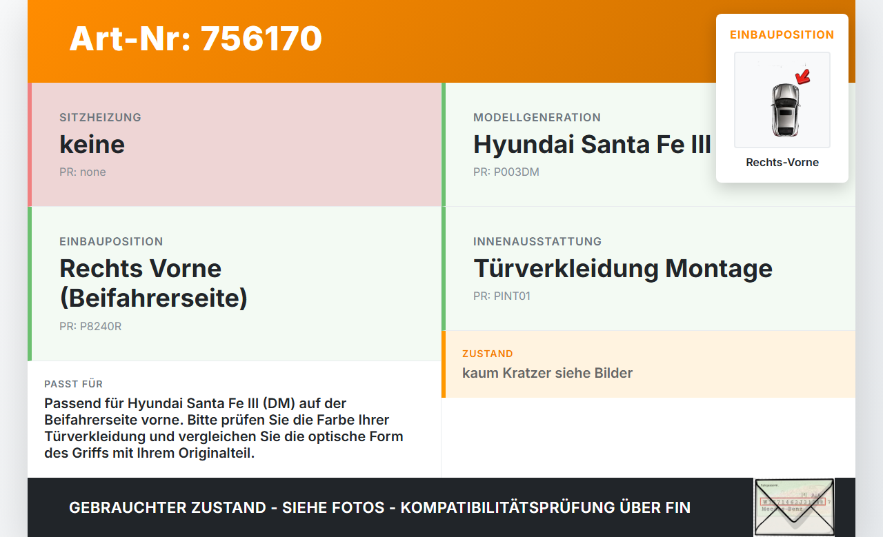 Hyundai Santa Fe III DM 12-15 Handgriff Haltegriff Rechts Vorne für Türverkleidung Hyundai Santa Fe III DM 12-15... Vorschau 3