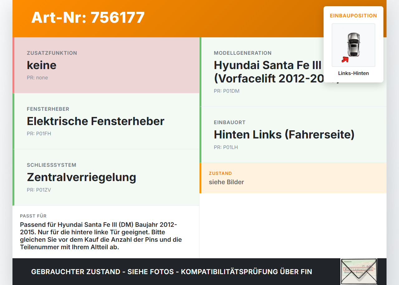 Hyundai Santa Fe III DM 12-15 Kabelbaum für Tür und Fensterheber Links Hinten Hyundai Santa Fe III DM 12-15... Vorschau 3