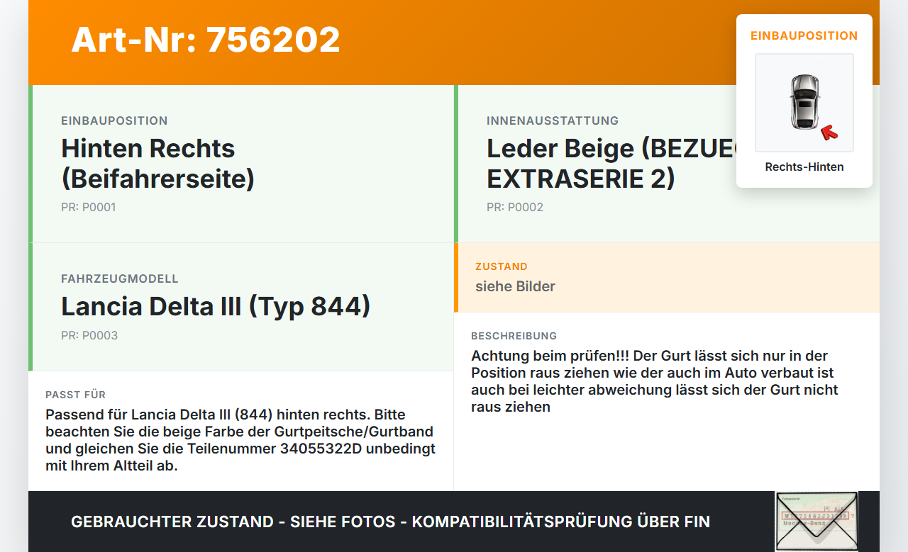 Lancia Delta III 844 08-11 Gurt Sicherheitsgurt Rechts Hinten Lancia Delta III 844 08-11 27.01.2009 34055322D... Vorschau 3