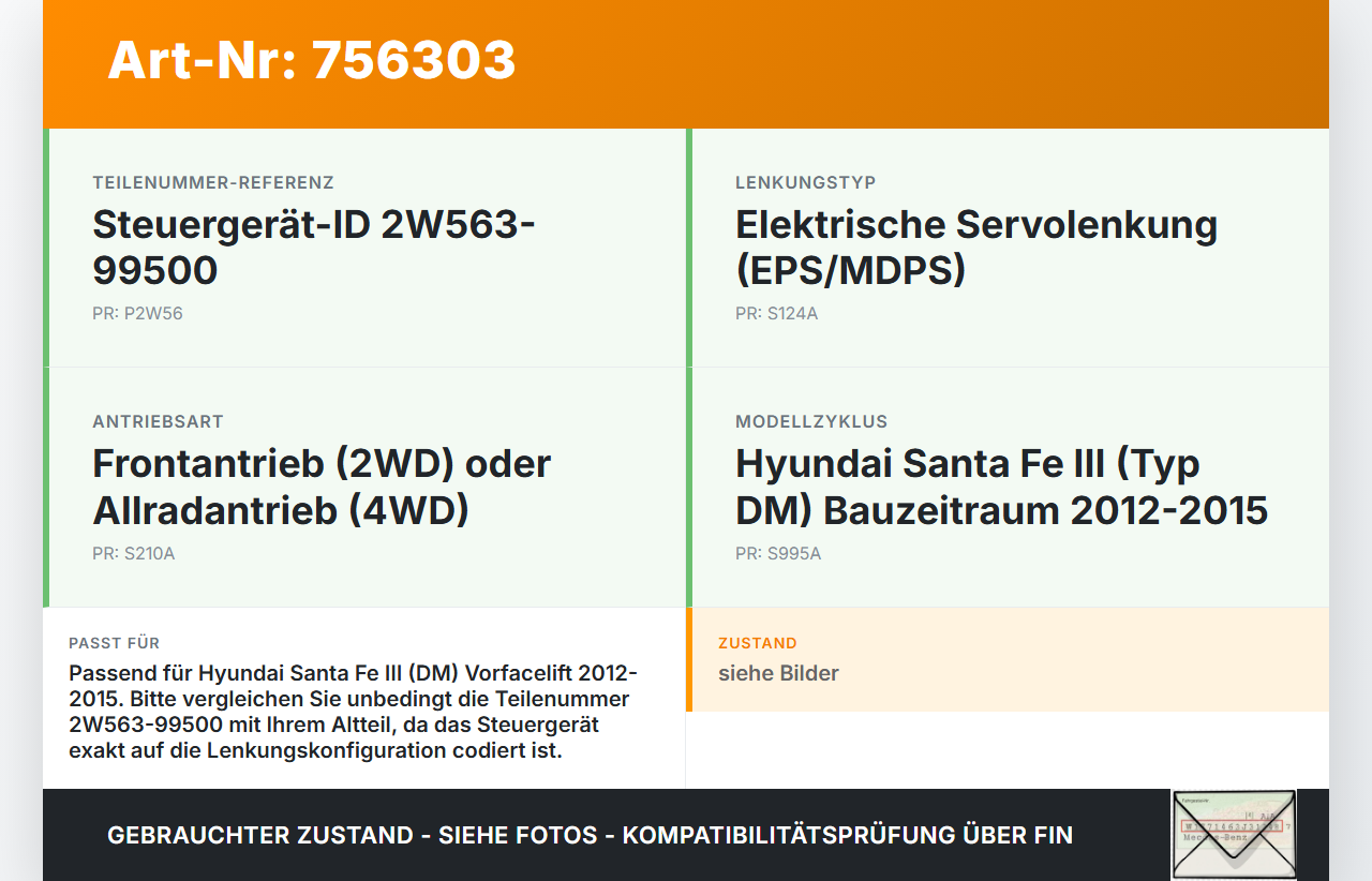 Hyundai Santa Fe III DM 12-15 Steuergerät ECU Modul SG für Lenkhilfe Hyundai Santa Fe III DM 12-15 01.02.2015... Vorschau 3