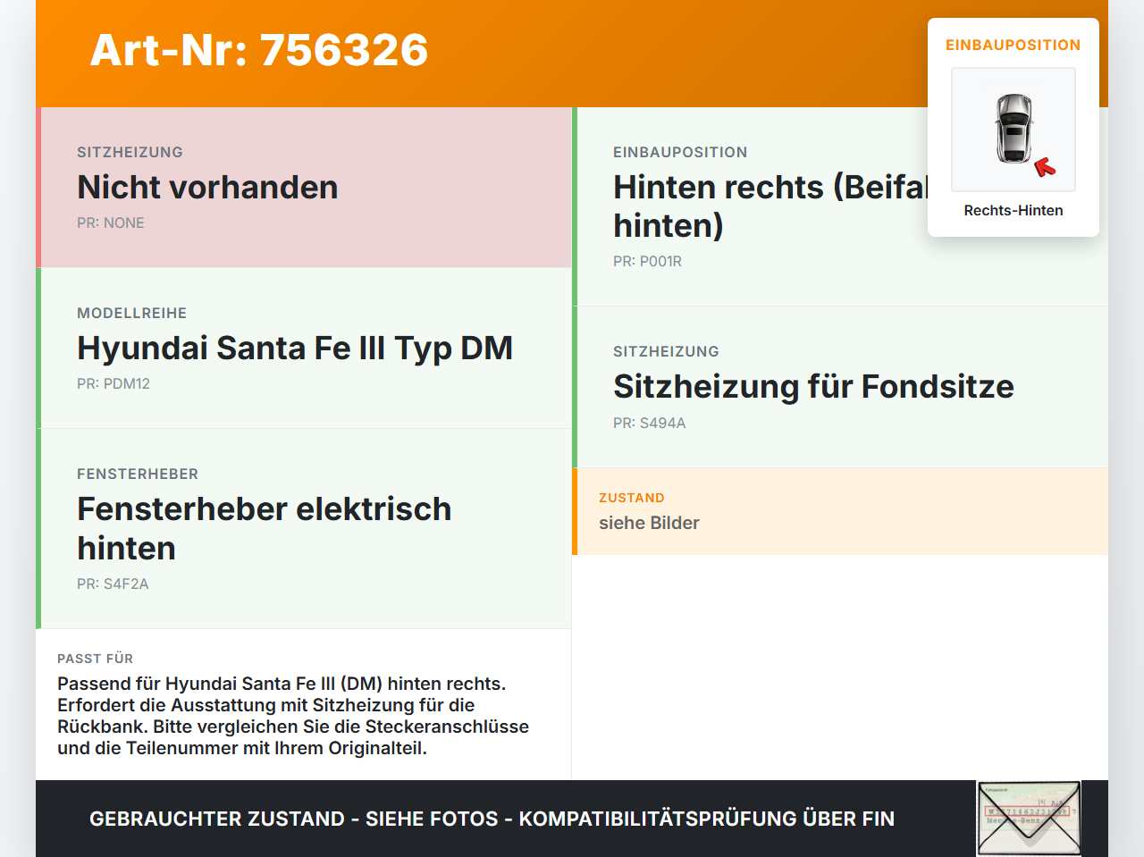 Hyundai Santa Fe III DM 12-15 Fensterheberschalter Schalter Rechts Hinten Sitzheizung Hyundai Santa Fe III DM 12-15... Vorschau 3