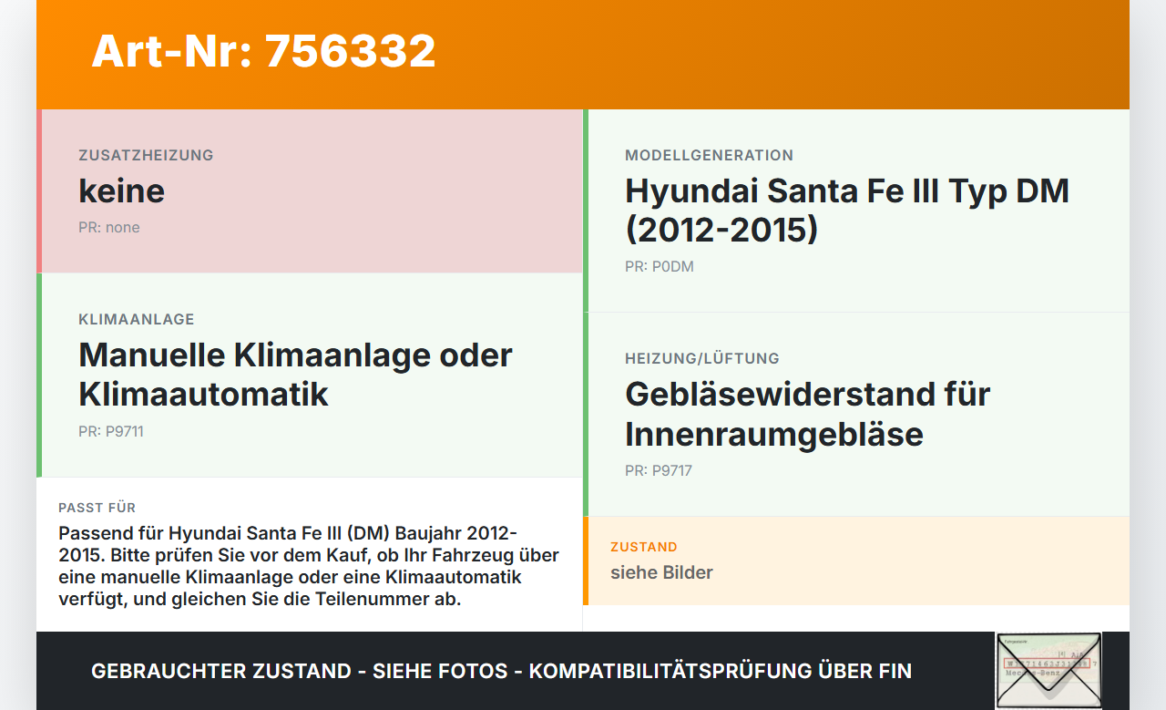 Hyundai Santa Fe III DM 12-15 Widerstand Gebläse Lüfter Hyundai Santa Fe III DM 12-15 01.02.2015 gebraucht Vorschau 3