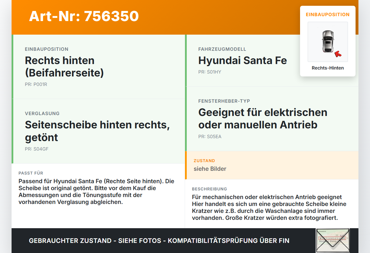 Hyundai Santa Fe III DM 12-15 RHK Seitenscheibe für Tür Türscheibe Rechts Hinten Orig. getönt Hyundai Santa Fe III... Vorschau 3