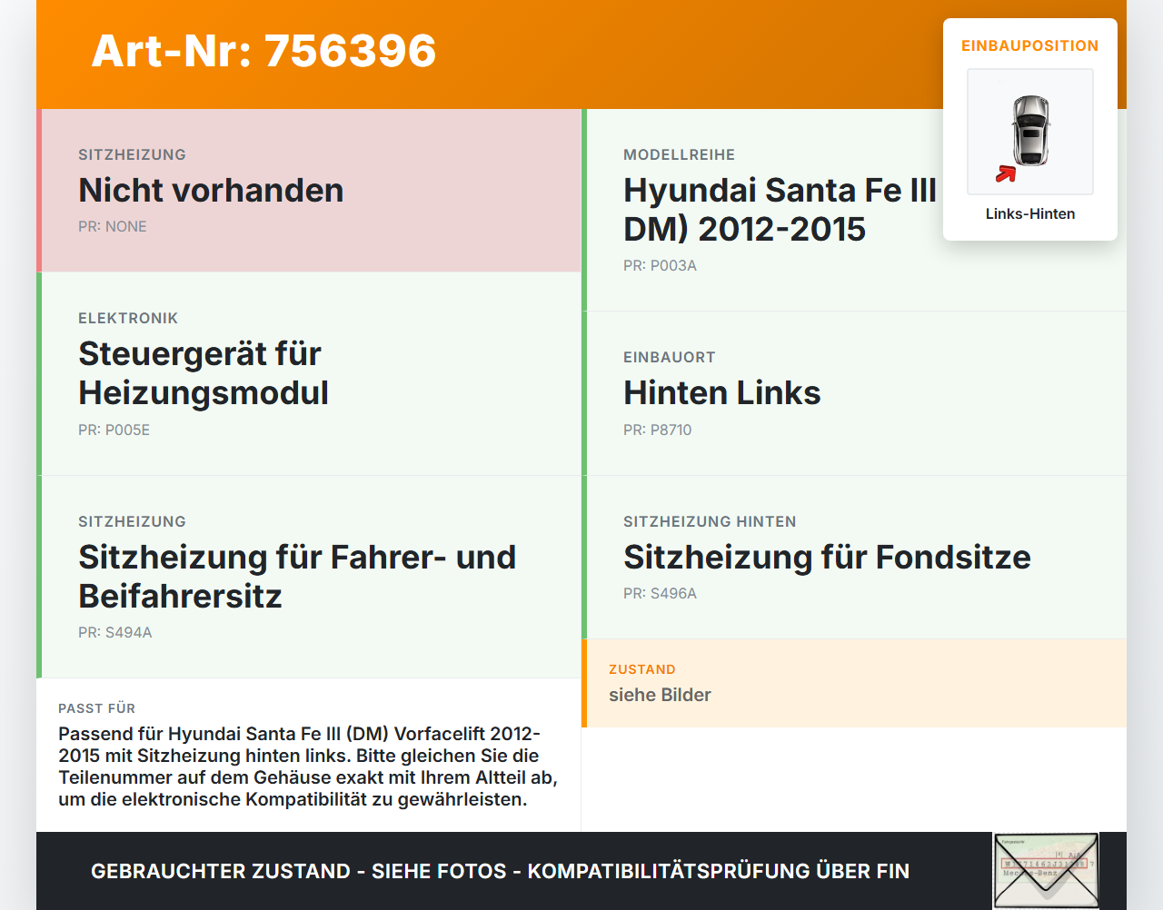 Hyundai Santa Fe III DM 12-15 Steuergerät ECU Modul für Sitzheizung Links Hinten Hyundai Santa Fe III DM 12-15... Vorschau 3