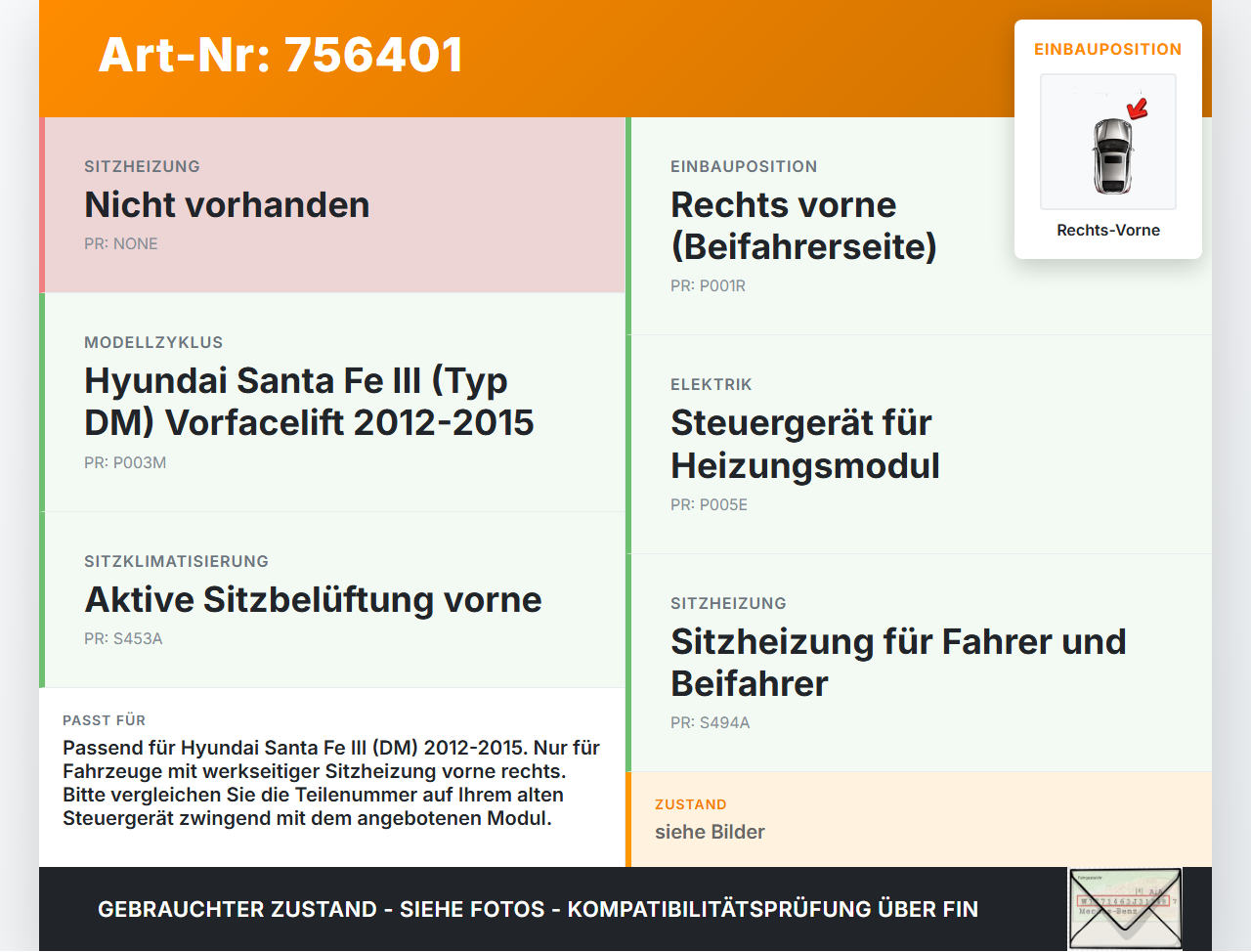 Hyundai Santa Fe III DM 12-15 Steuergerät ECU Modul für Sitzheizung Rechts Vorne Hyundai Santa Fe III DM 12-15... Vorschau 3