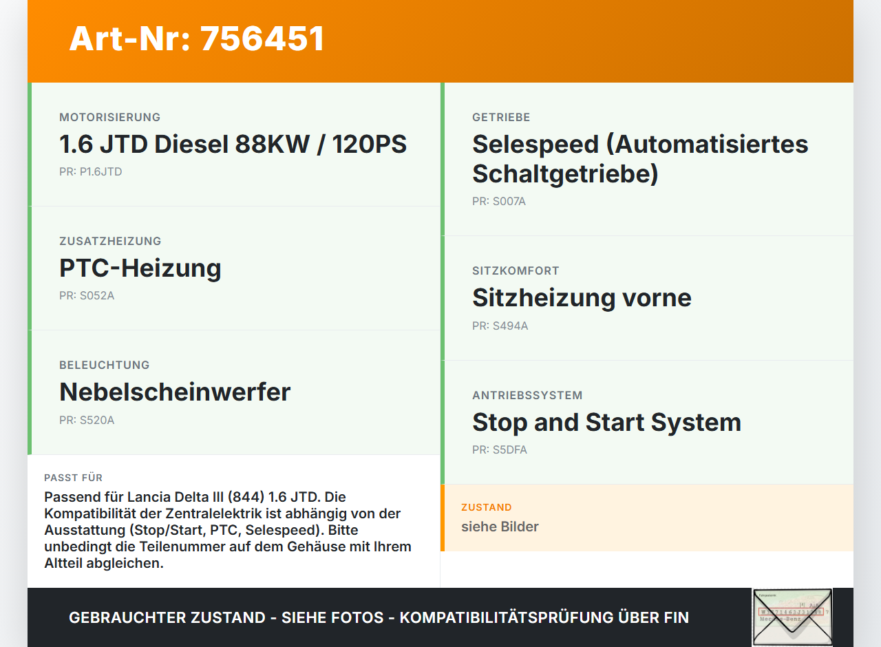 Lancia Delta III 844 08-11 JTD 1,6 88KW Sicherungskasten Zentralelektrik Lancia Delta III 844 08-11 27.01.2009 gebraucht Vorschau 3