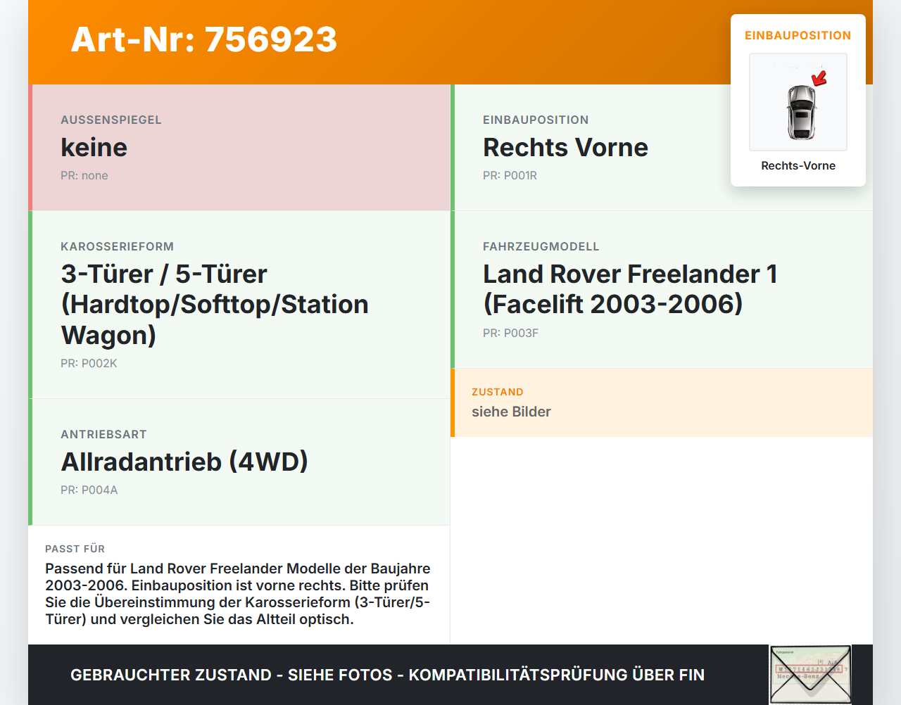 Land Rover Freelander 03-06 Dichtung für Tür Rechts Vorne Land Rover Freelander 03-06 25.03.2004 gebraucht Vorschau 3