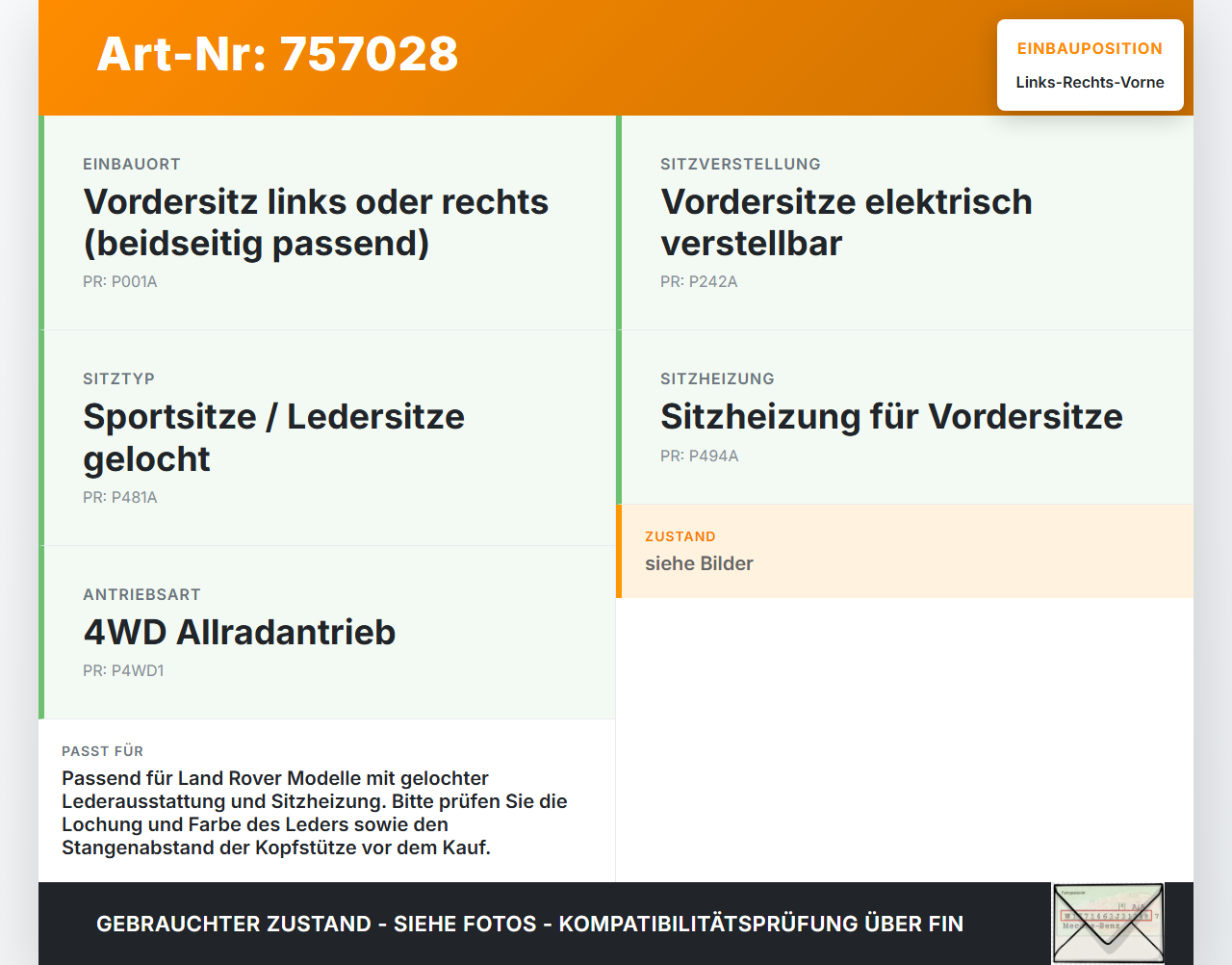 Land Rover Freelander 03-06 Kopfstütze für Fahrer Sitz Rechts oder Links Vorne Leder gelocht Land Rover Freelander... Vorschau 3