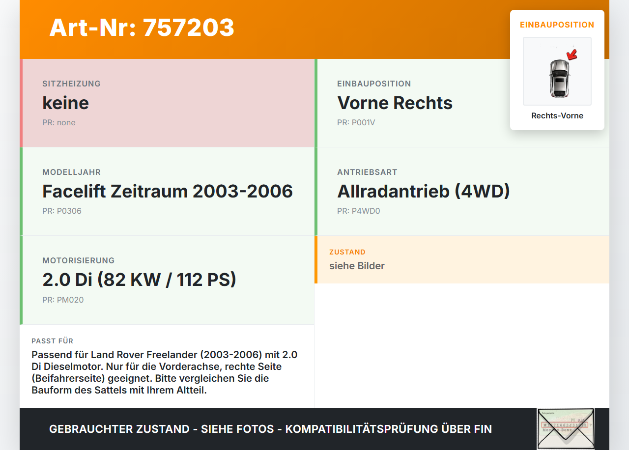 Land Rover Freelander 03-06 2,0 Di 82KW Bremssattel Bremszange Vorne Rechts Land Rover Freelander 03-06 25.03.2004... Vorschau 3
