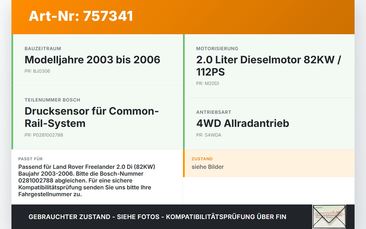 Land Rover Freelander 03-06 2,0 Di 82KW Railsensor Drucksensor Land Rover Freelander 03-06 25.03.2004 0281002788... Vorschau 3