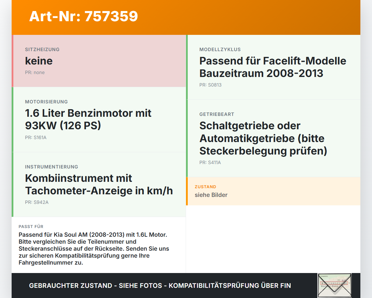 Kia Soul II AM 08-13 1,6 93KW Kombiinstrument Tacho Kia Soul II AM 08-13 07.05.2009 gebraucht Vorschau 3